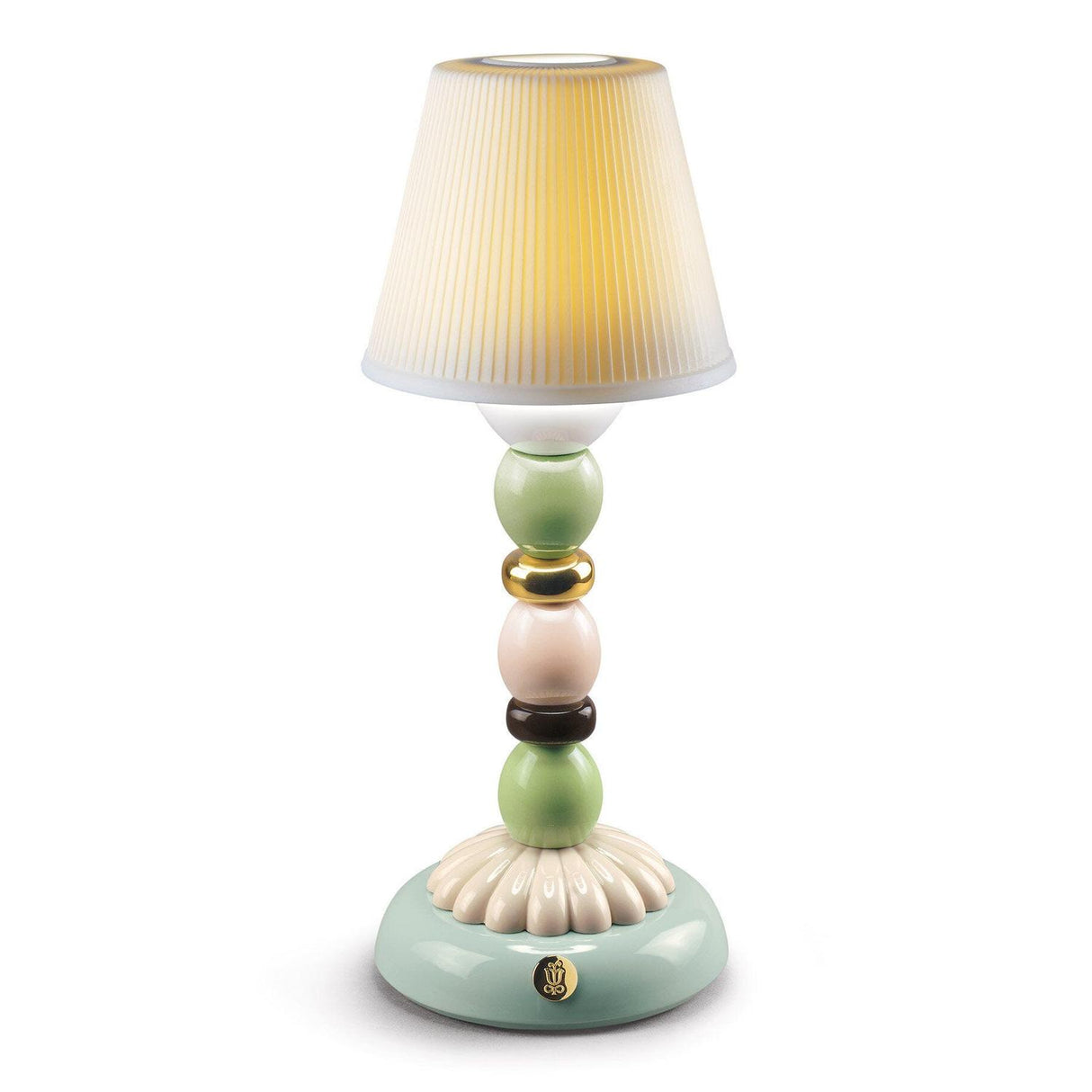 LLADRO' Lampada da Tavolo Lotus Firefly Autunno Dorato Verde e Azzurro 30x12cm Porcellana