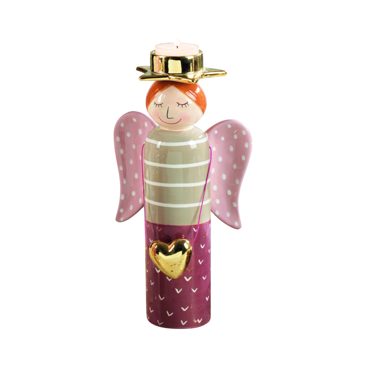 MASCAGNI CASA - Pink Ceramic Angel Candle Holder with Heart Christmas Objects H 26.5 cm
