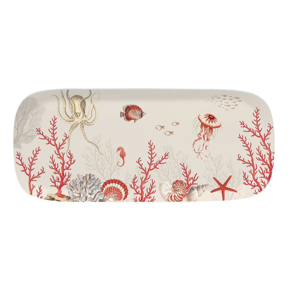 Vassoio ovale Coral Reef Easy Life in porcellana decorata 40x17,5 cm