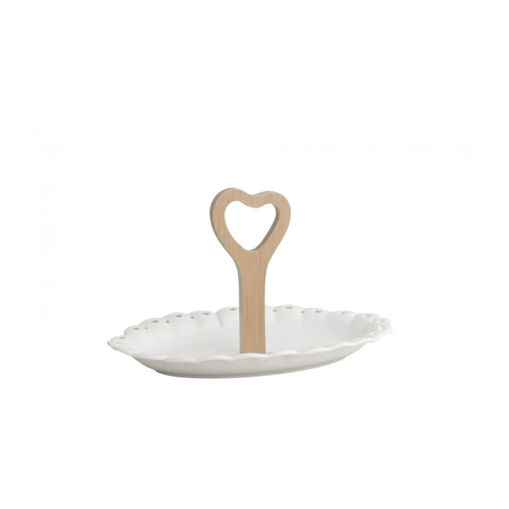 Vassoietto traforato Brandani in porcellana e manico bamboo 25x17 cm