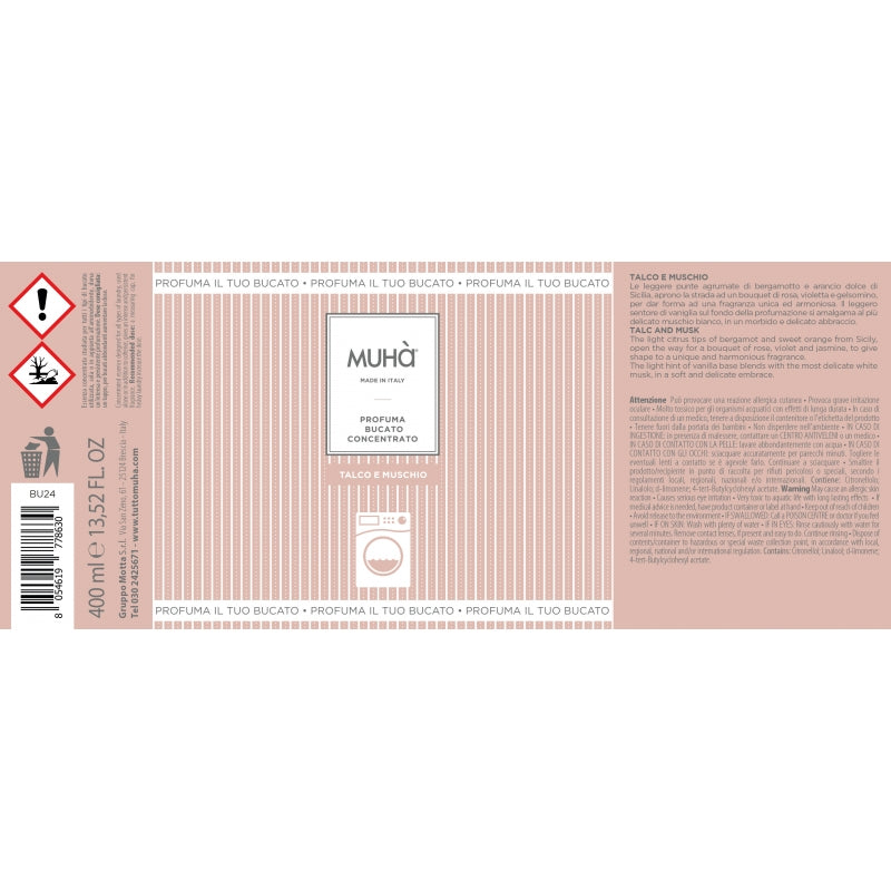 MUHA' Laundry Perfume Washing Machine 400ml Talc and Musk