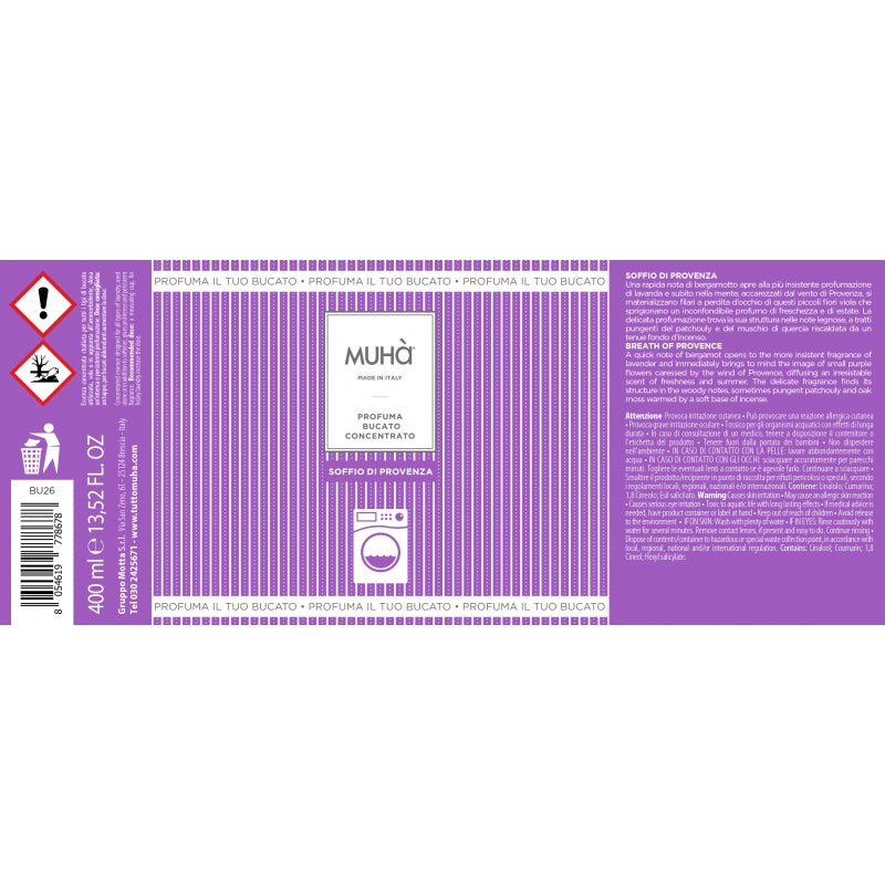 MUHA' Profumo Bucato Lavatrice 400ml Soffio di Provenza