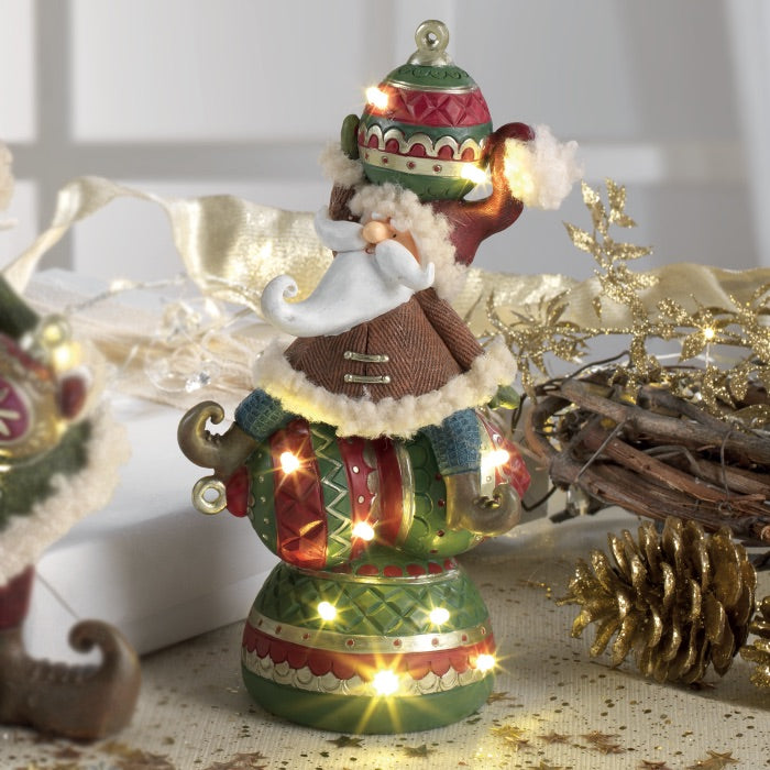 Decorazione Babbo Natale Mascagni Casa in resina con luci LED 13x26 cm