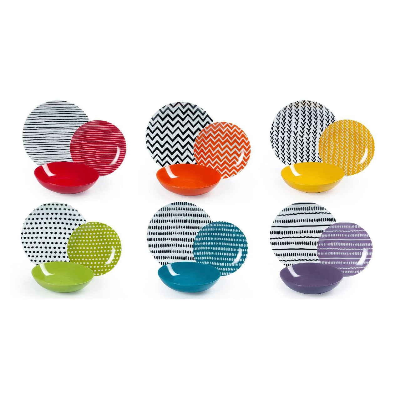 EXCELSA Crazy Line Servizio Tavola Piatti Set 18 Pezzi Porcellana Multcolore