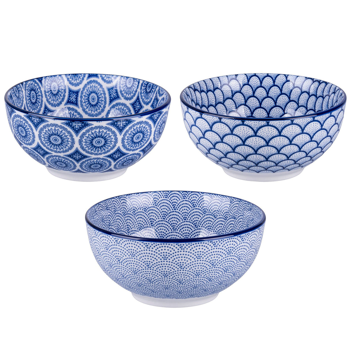 VILLA D'ESTE HOME TIVOLI Confusion Blue Blu Ciotola Set 3 Pezzi 15cm Porcellana