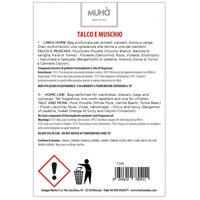 MUHA' Bag Profuma Cassetti e Armadio Talco e Muschio