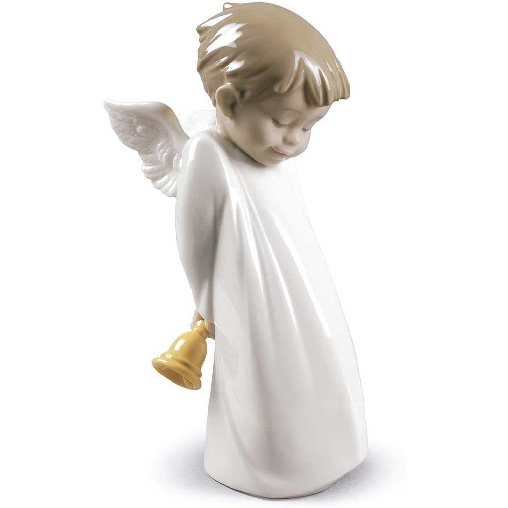 NAO Figura Statuina in Porcellana Angelo Suonatore di Campana 17cm