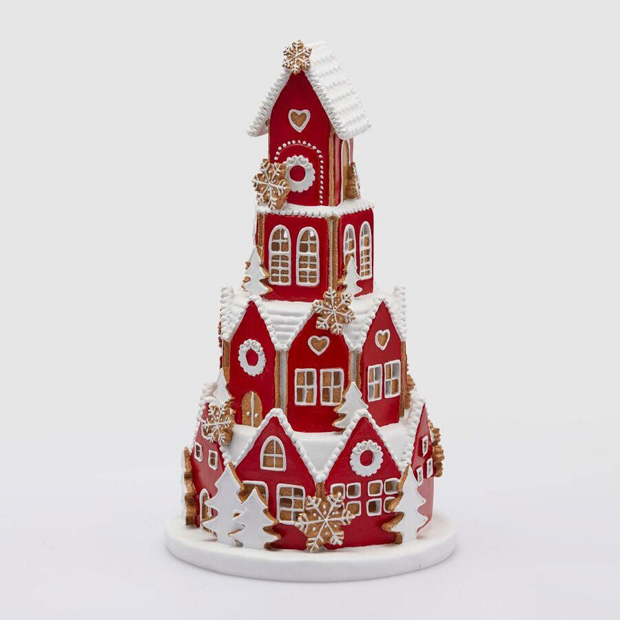 EDG Enzo De Gasperi Scena Villaggio di Natale con LED 25x42cm Resina Decorazione Natalizia