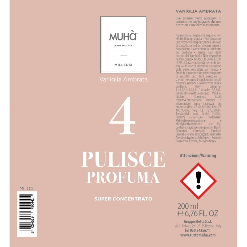 MUHA' Flacone Spray Detergente Milleusi 200ml Vaniglia Ambrata