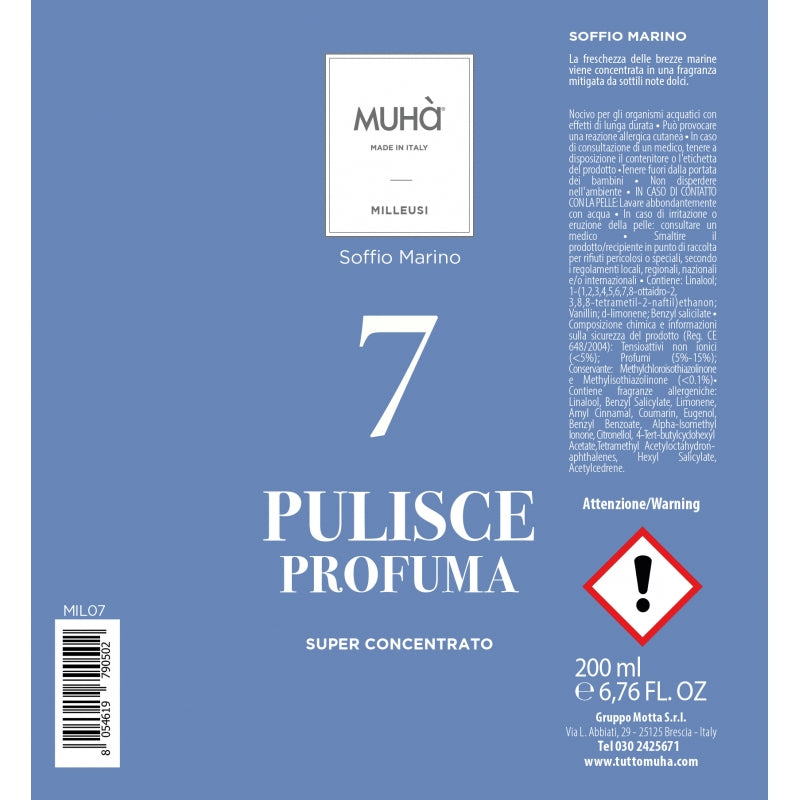 MUHA' Flacone Spray Detergente Milleusi 200ml Soffio Marino