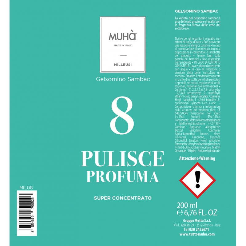 MUHA' Flacone Spray Detergente Milleusi 200ml Gelsomino Sambac