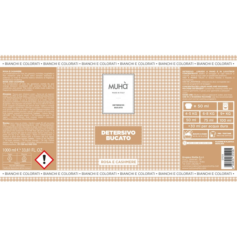 MUHA' Concentrated Laundry Detergent 1000ml Pink and Cashmere Bottle