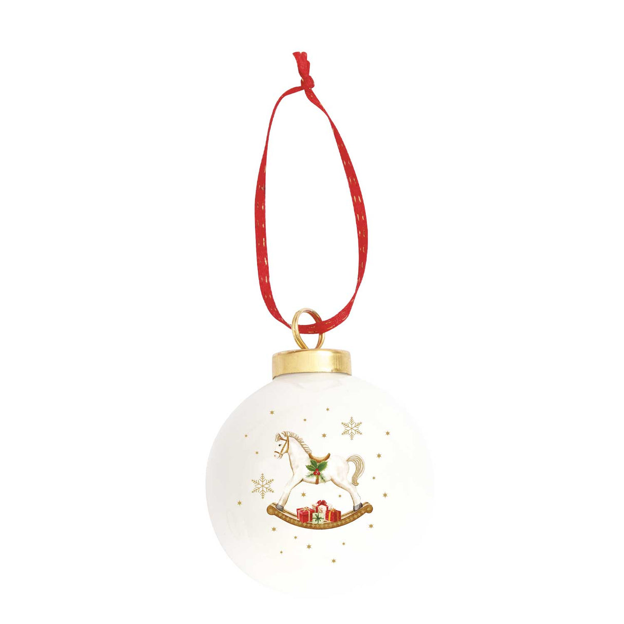 Pallina di Natale Easy Life cavallo a dondolo in porcellana 7 cm
