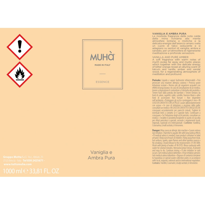 MUHA' Refill Refill 1000ml Home Fragrance Vanilla and Pure Amber
