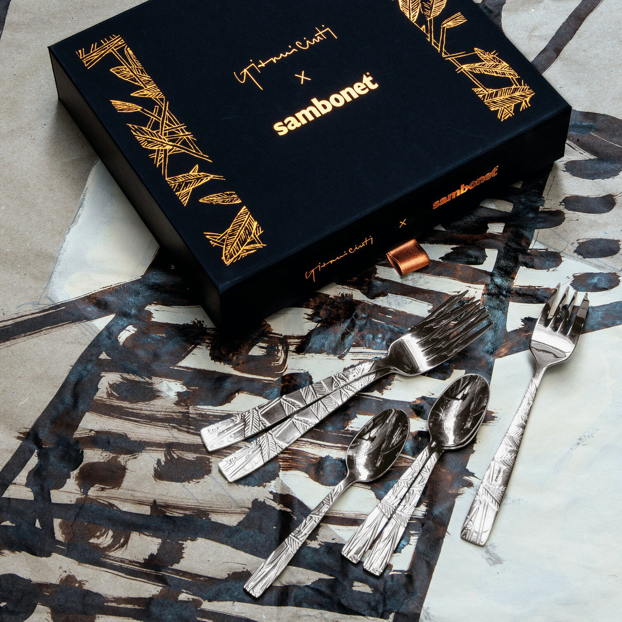 SAMBONET Jungle Cutlery Forks Sweet Dessert Set 6 Pieces Stainless Steel