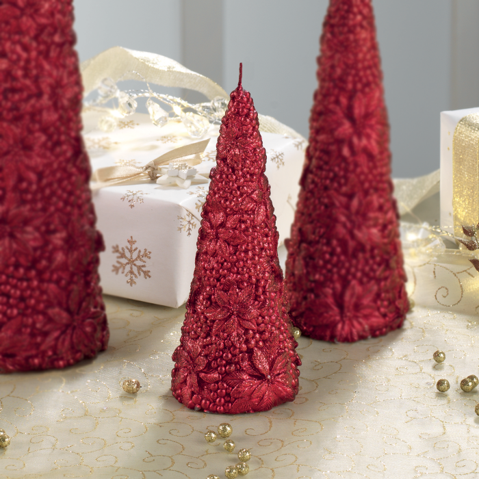 MASCAGNI CASA Candela Cono Decorata 15cm Decori in Rilievo Rosso