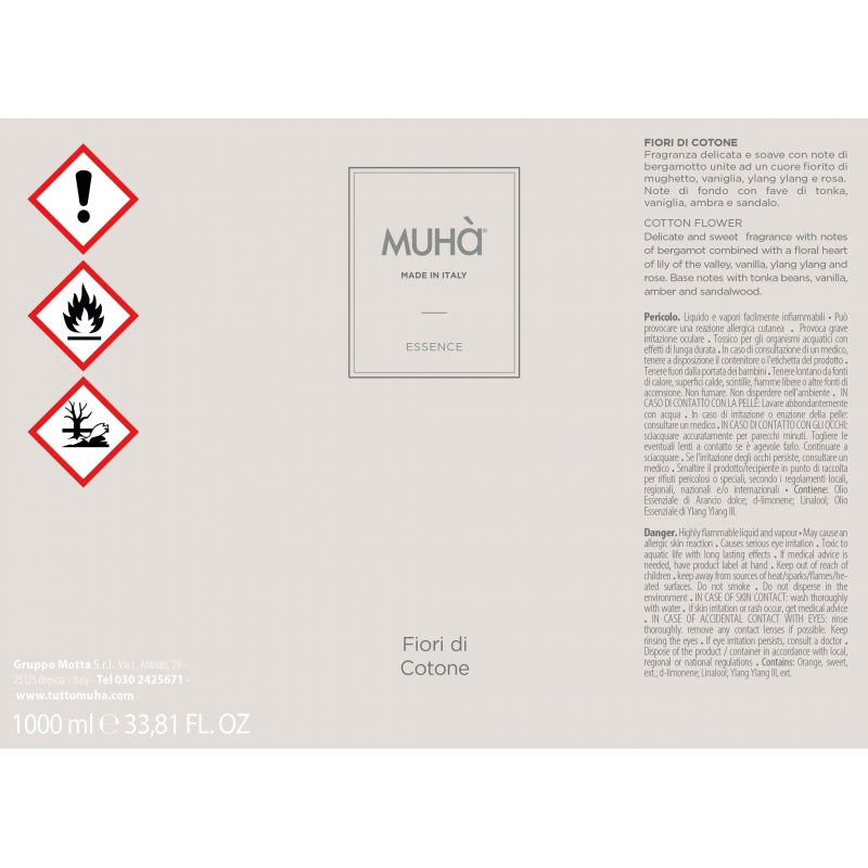 MUHA' Ricarica Refill 1000ml Profumatore D'Ambiente Fiori di Cotone