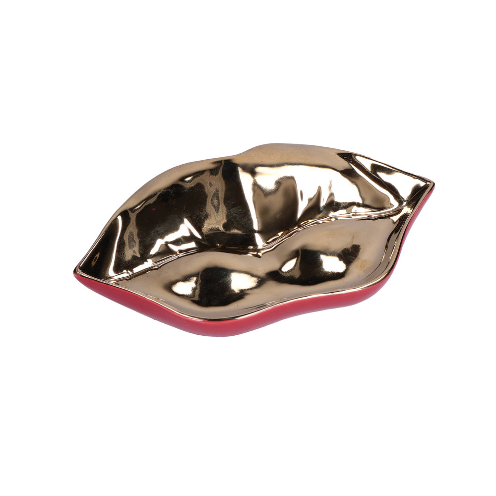 RITUALI DOMESTICI Pensami Decorazione Cuore Bocca Rosso Oro Ceramica 12cm