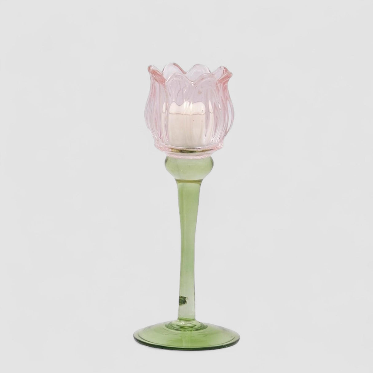 EDG Enzo De Gasperi Portacandela Tulipano 22cm Rosa Vetro