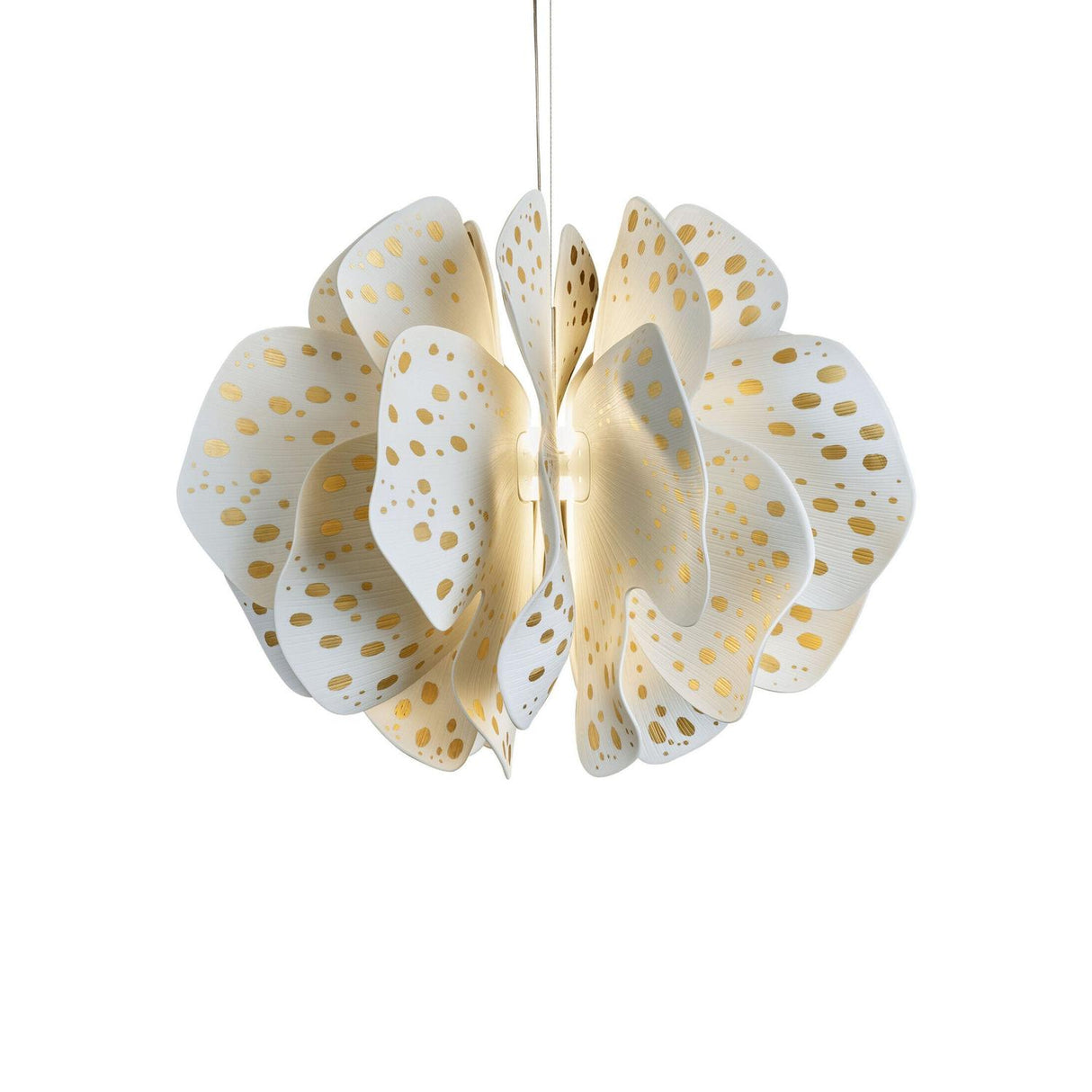 LLADRO' Lampada Sospesa 60cm Nightbloom Bianco e Oro 170x68cm Porcellana