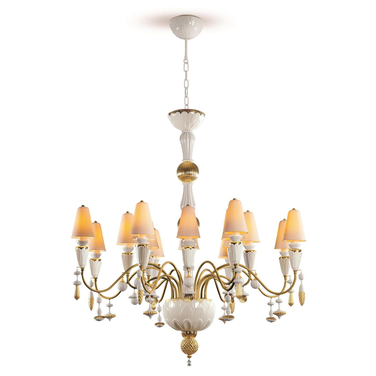 LLADRO' Chandelier Ivy And Seed 16 Luci Medio Oro 133x115cm Porcellana