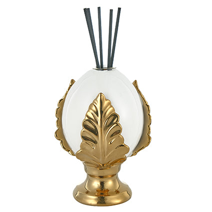 MONTEMAGGI Pumo Pugliese Bianco Foglie Oro Profumatore con Stecchini per Essenze 14cm Porcellana