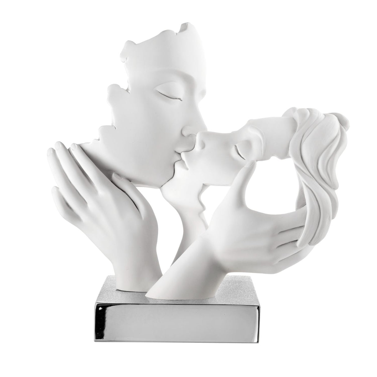BONGELLI PREZIOSI Figura Statua Moderna Coppia Mani Face 34x30cm Base Argento Marmorino