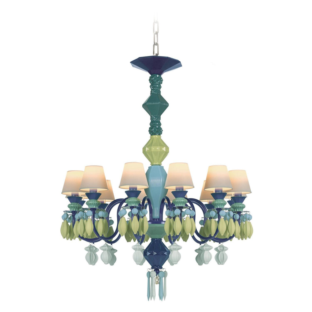 LLADRO' Chandelier Belle De Nuit 12 Luci Verde 100x65cm Porcellana