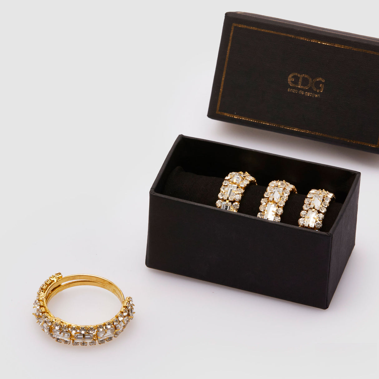 EDG Napkin Holder with Diamonds Set 4 Pieces Gold 4cm