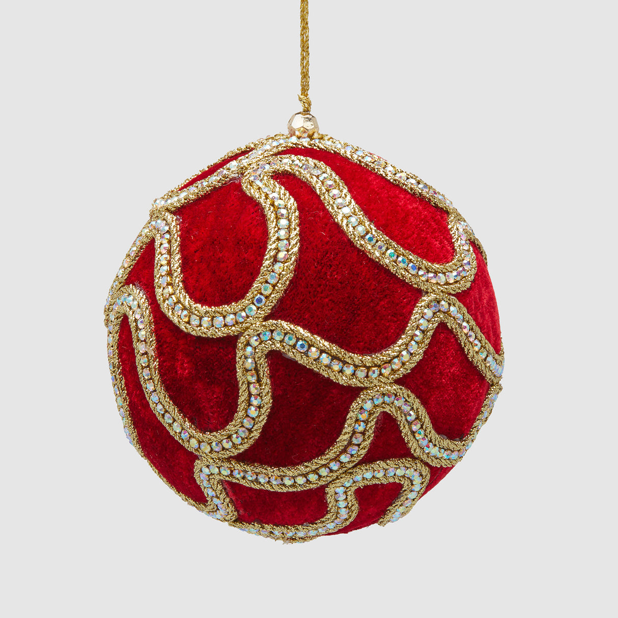 EDG Enzo De Gasperi Addobbo Pallina Sfera di Natale Decogemme 12cm Rosso Oro Velluto