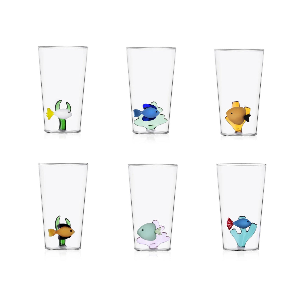 ICHENDORF Marine Garden Fish Set 6 Pieces Longdrink Glasses 13cm Borosilicate Glass