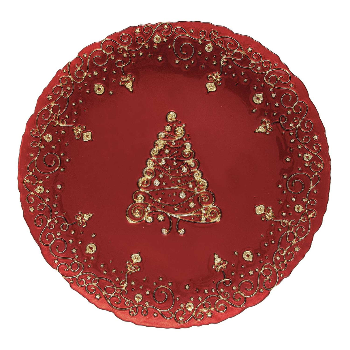 EASY LIFE Piatto Natalizio Rosso con Decoro Oro 33cm Vetro