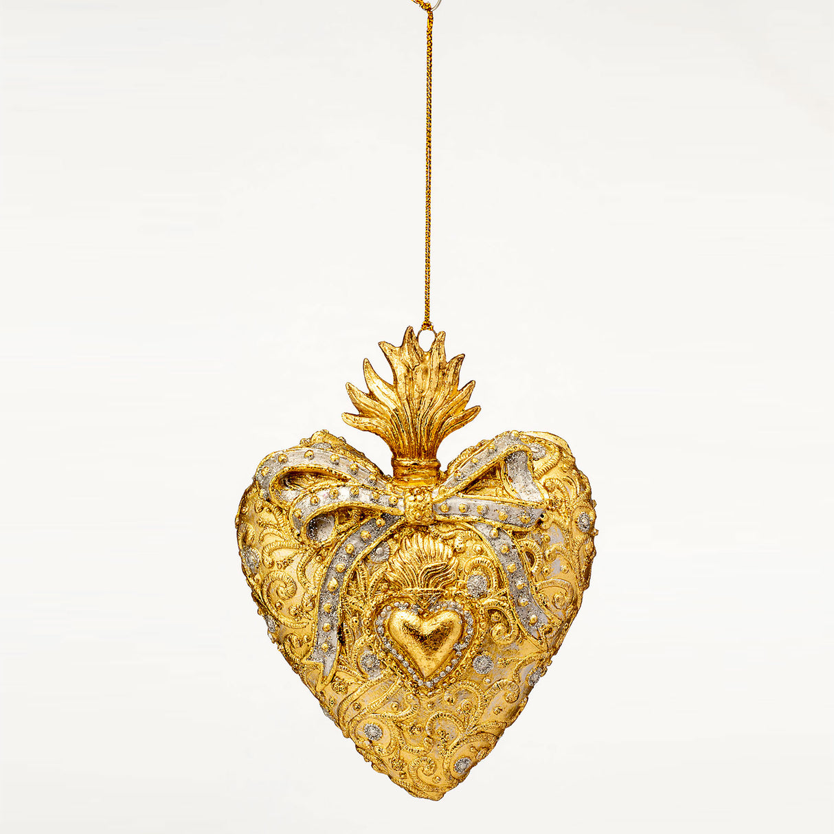 Pendaglio cuore Palais Royal in resina decoro barocco oro e argento 14 cm