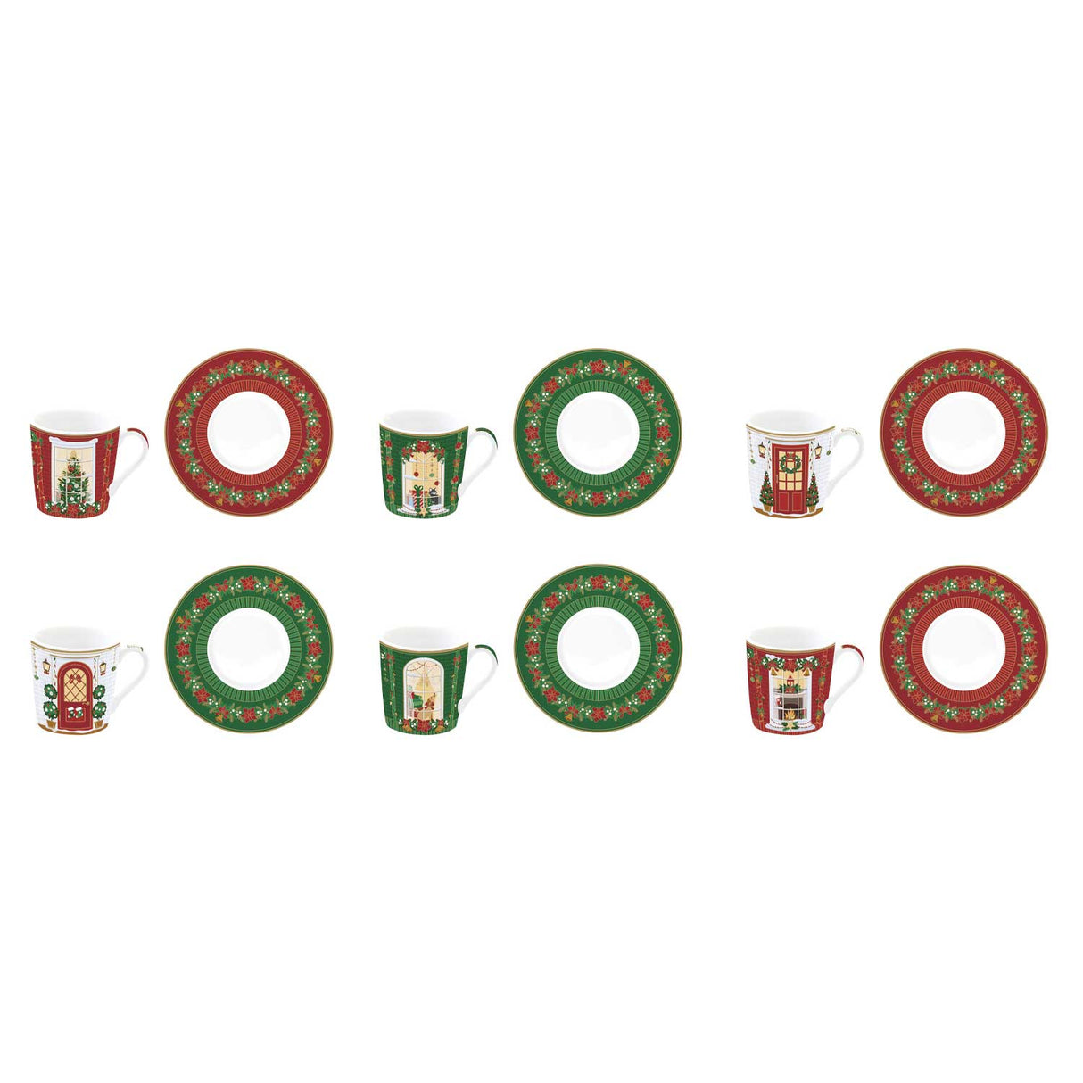 EASY LIFE Festive Avenue Tazzina Caffè Espresso 100ml con Piattino Set 6 Pezzi Porcellana