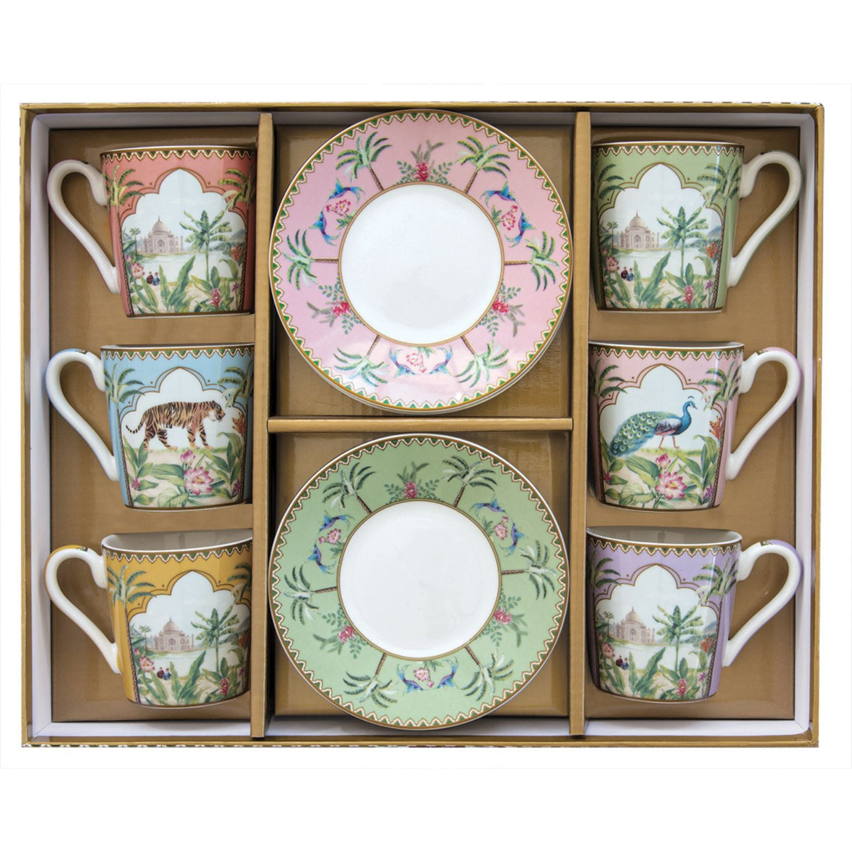 EASY LIFE Paradise Sauvage Set 6 Pieces Espresso Coffee Cups with Saucer 100ml Porcelain