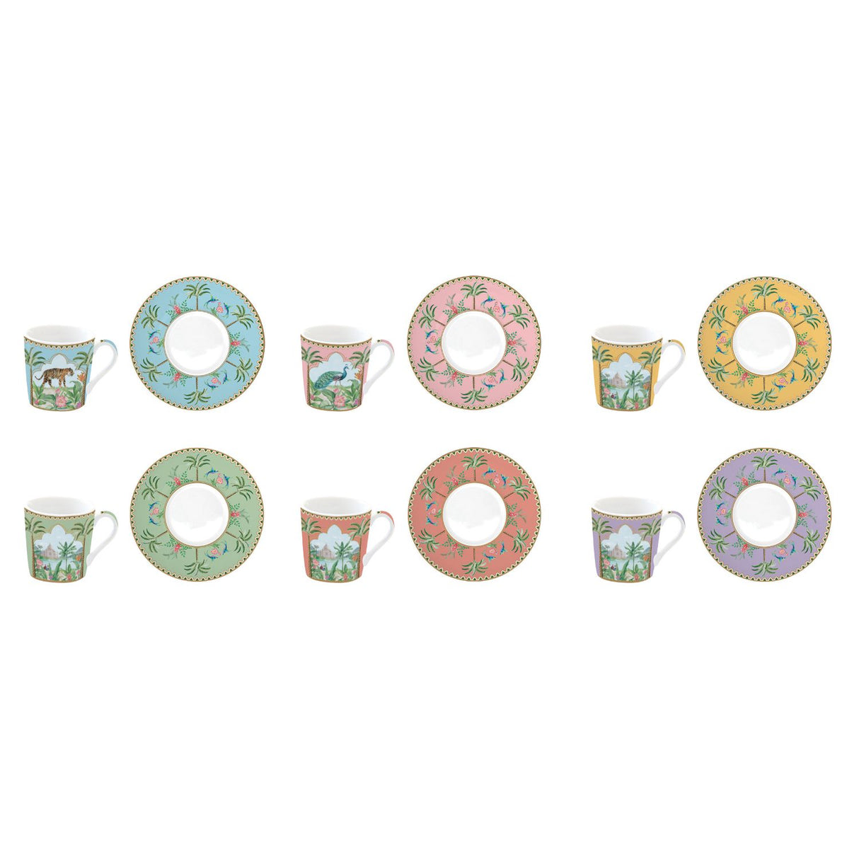 EASY LIFE Paradise Sauvage Set 6 Pieces Espresso Coffee Cups with Saucer 100ml Porcelain