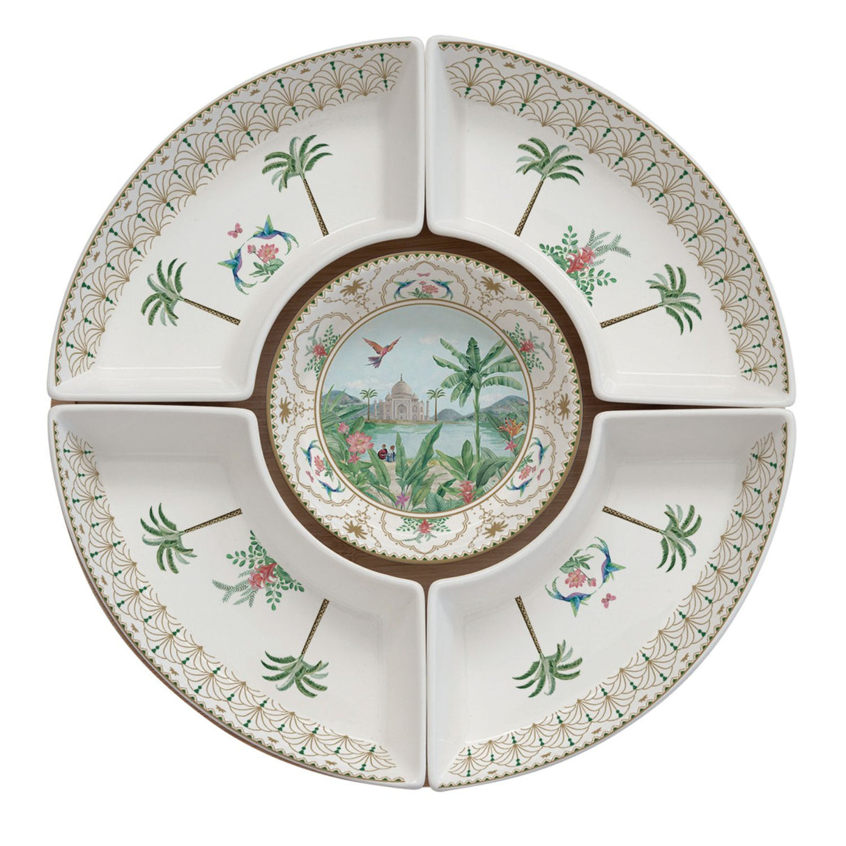 EASY LIFE Paradise Sauvage Bamboo Appetizer Starter Set 25cm with 5 Porcelain Bowls