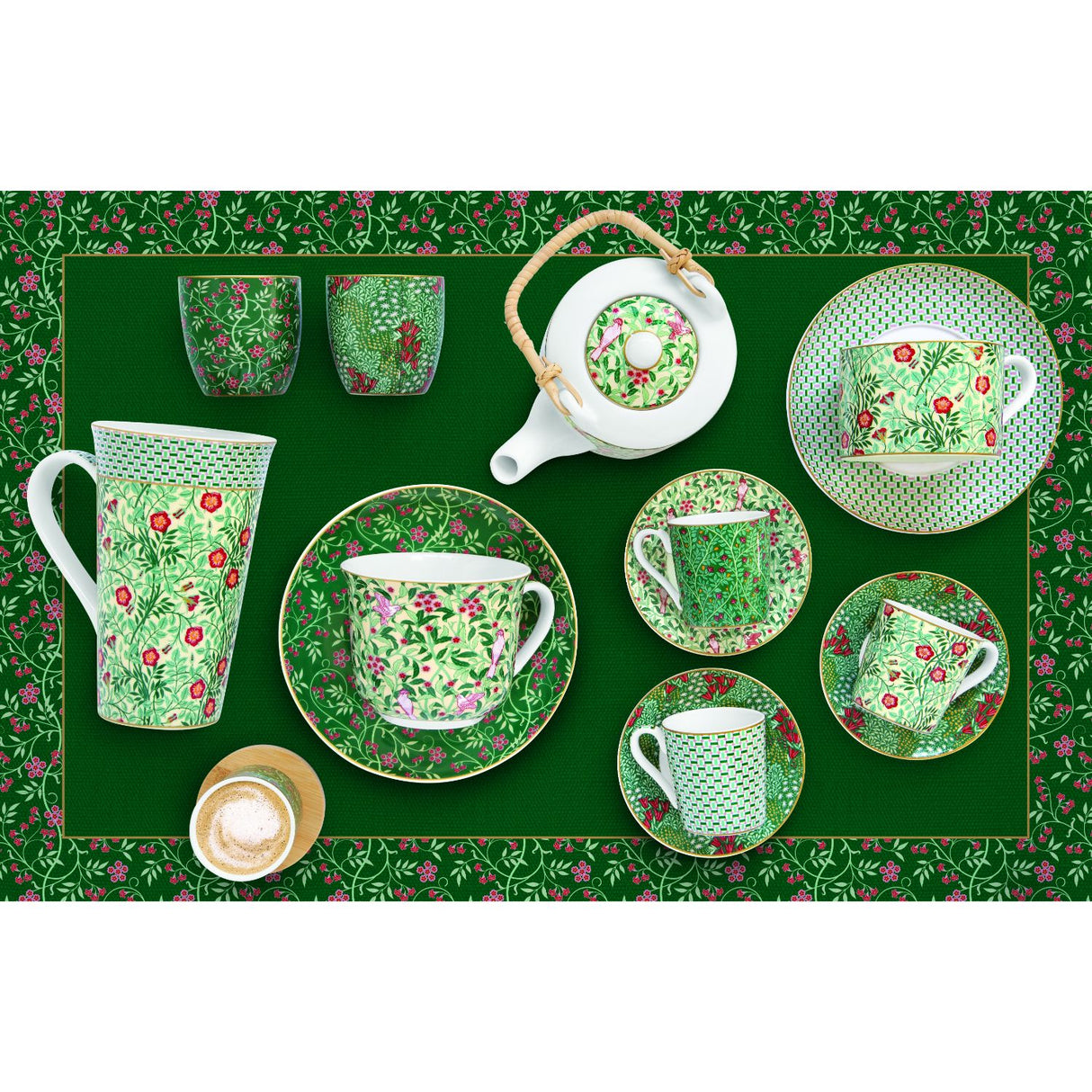 EASY LIFE Floral Fantasy Set 6 Pieces Espresso Coffee Cups with Saucer 100ml Porcelain