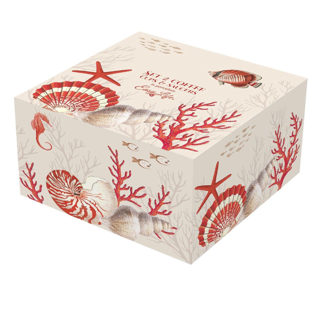 EASY LIFE Coral Reef Set 2 Pieces Espresso Coffee Cups with Saucer 110ml Porcelain