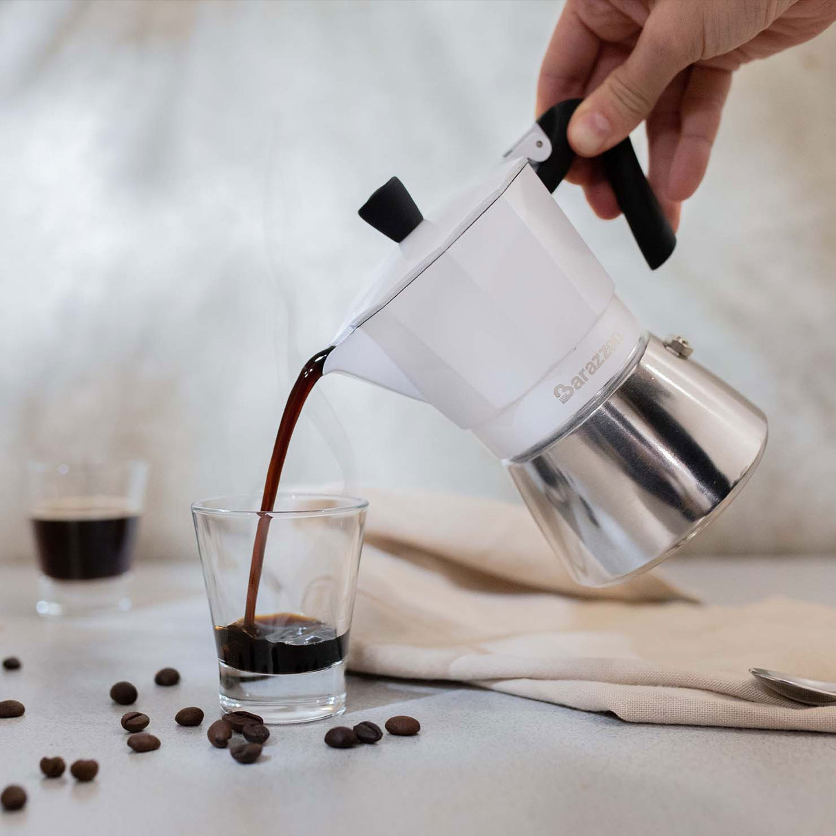 BARAZZONI Ibrida Bianca Stainless Steel Moka Coffee Maker 6 Cups Biometal