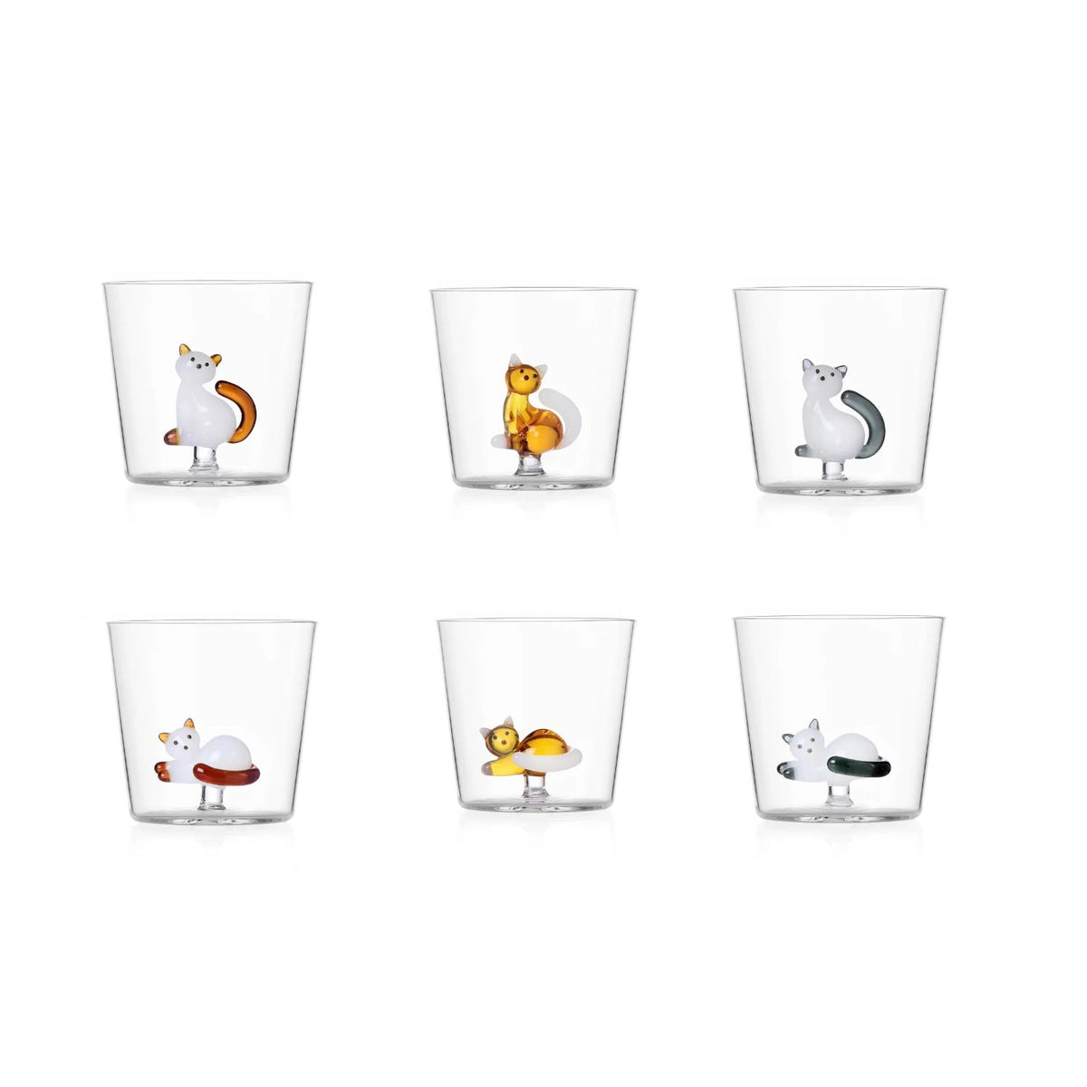 ICHENDORF Tabby Cat Cats Set 6 Pieces Tumbler Glasses 8.5cm 350ml Borosilicate Glass