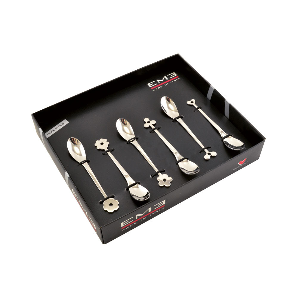 EME Cadeau Espresso Moka Spoons Set 6 Assorted Pieces 112mm Stainless Steel Made in Italy