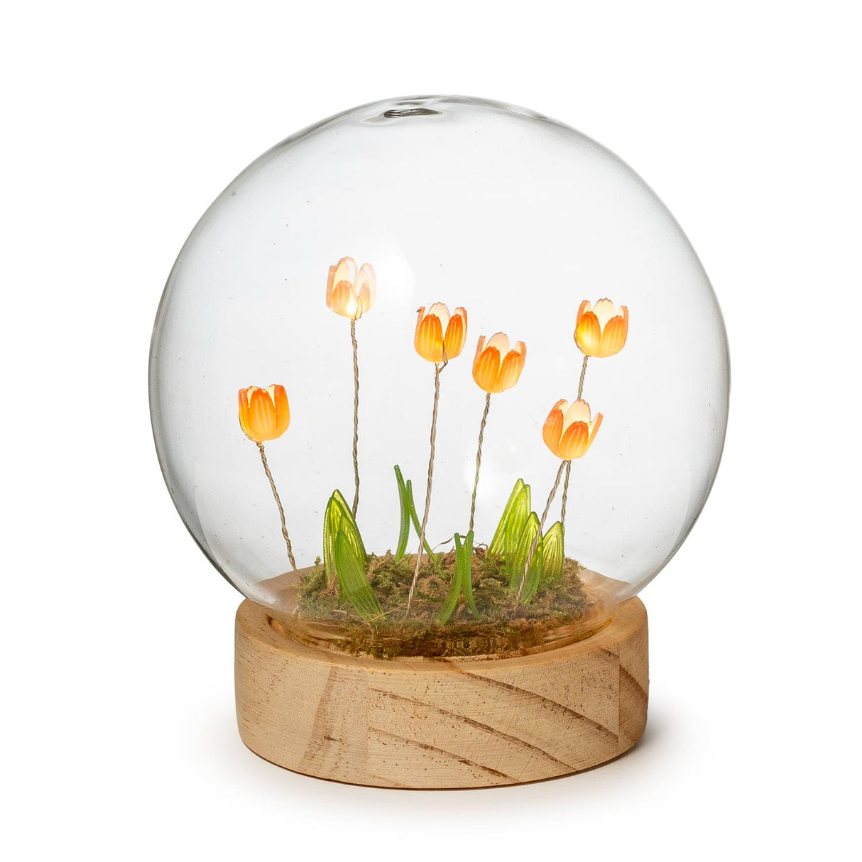 PALAIS ROYAL Sfera in Vetro con Fiori e LED 12cm Vetro Base Legno