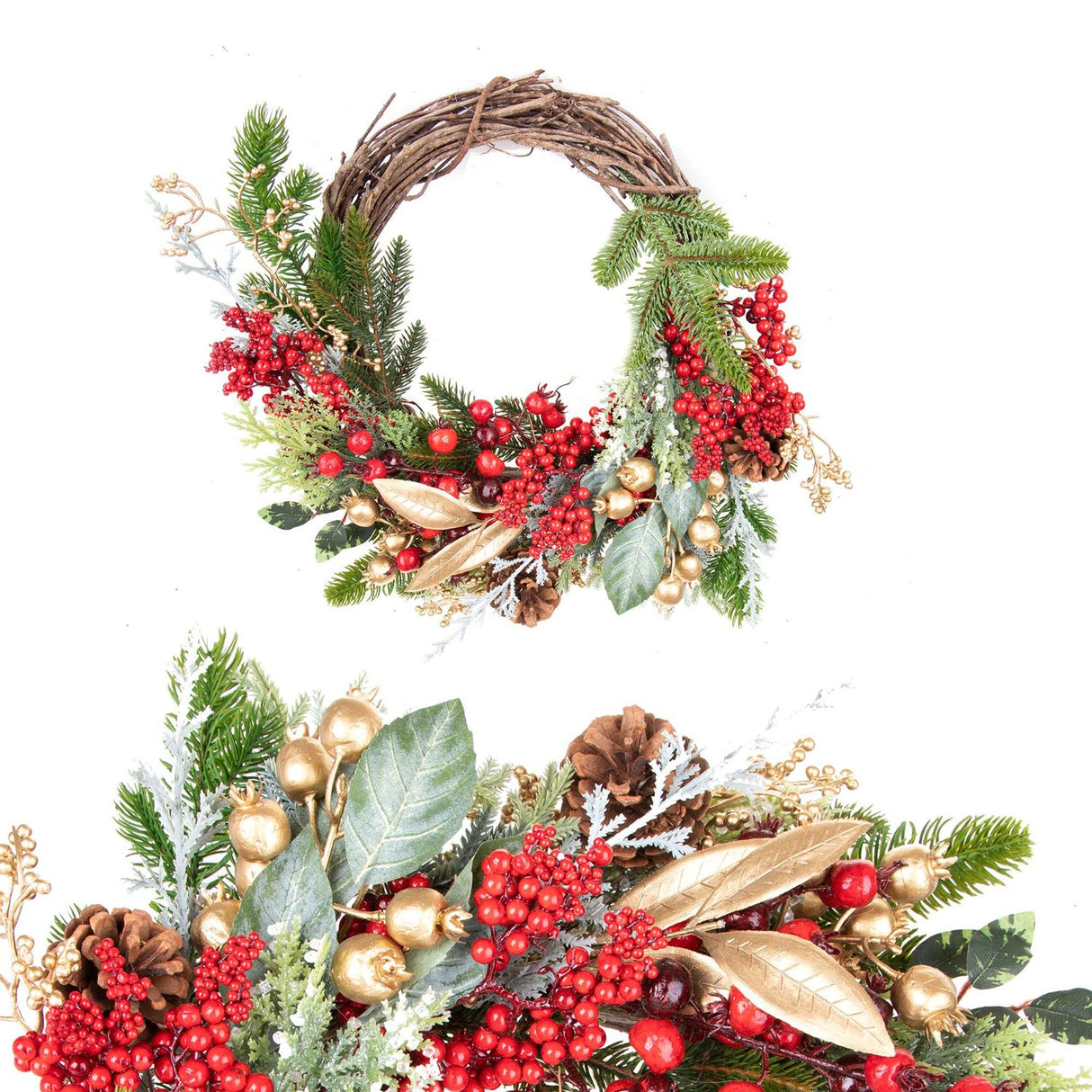 BIANCHI DINO Wreath Garland with Synthetic Berries 46cm Red Gold