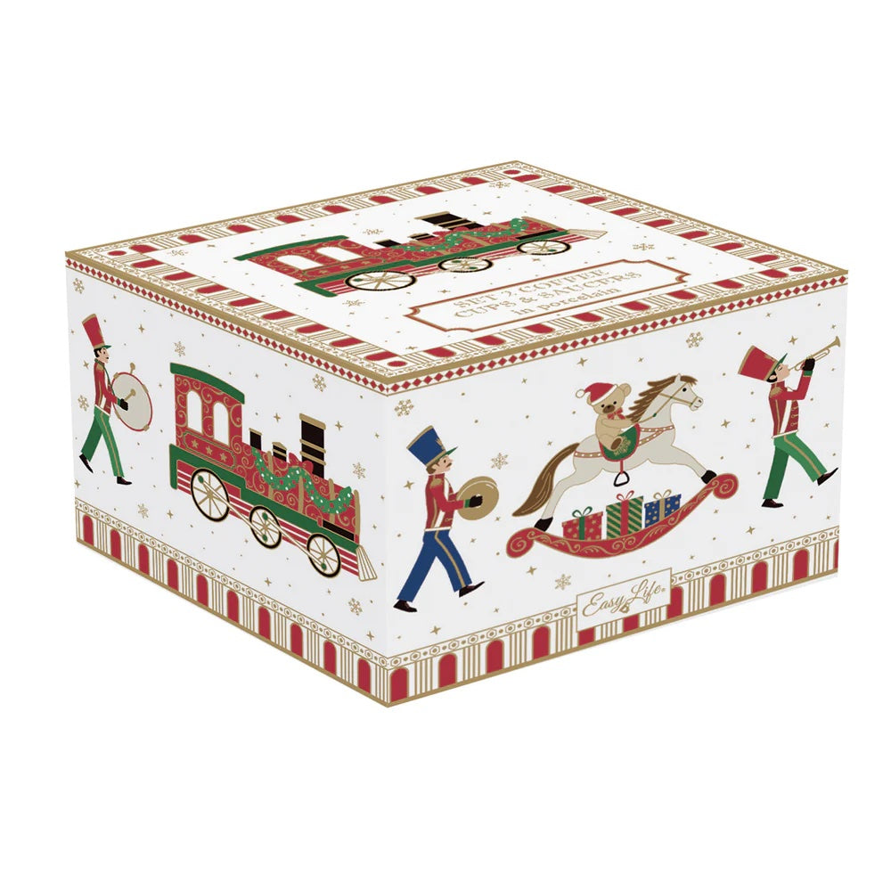 EASY LIFE Polar Express Set 2 Tazzine Caffe con Piattino 80ml Porcellana Tavola di Natale