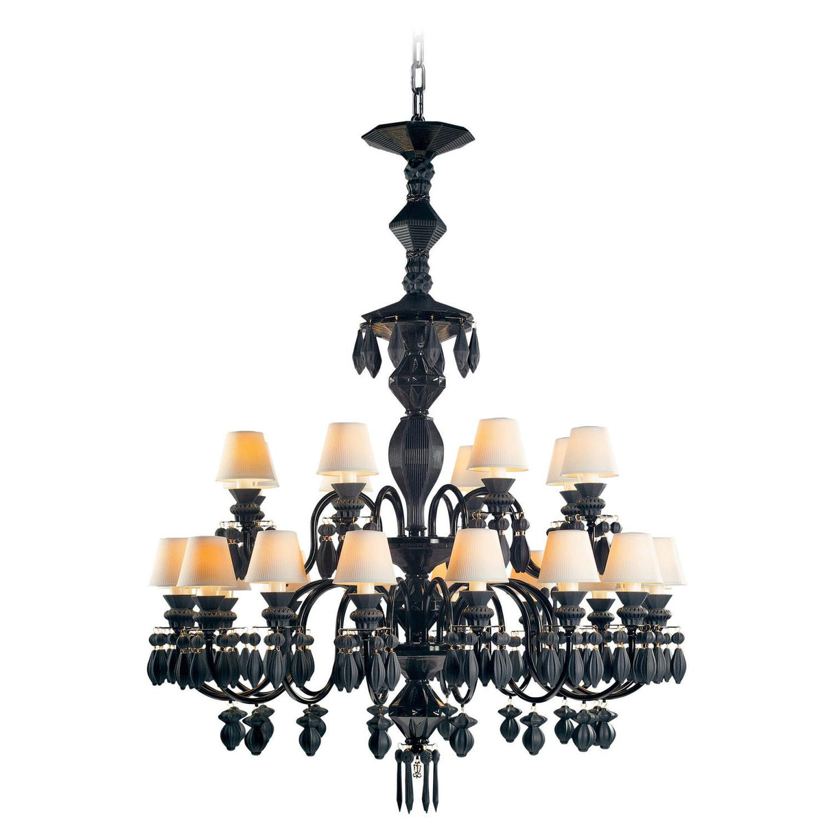 LLADRO' Chandelier Belle De Nuit 24 Luci Nero Assoluto 125x80cm Porcellana