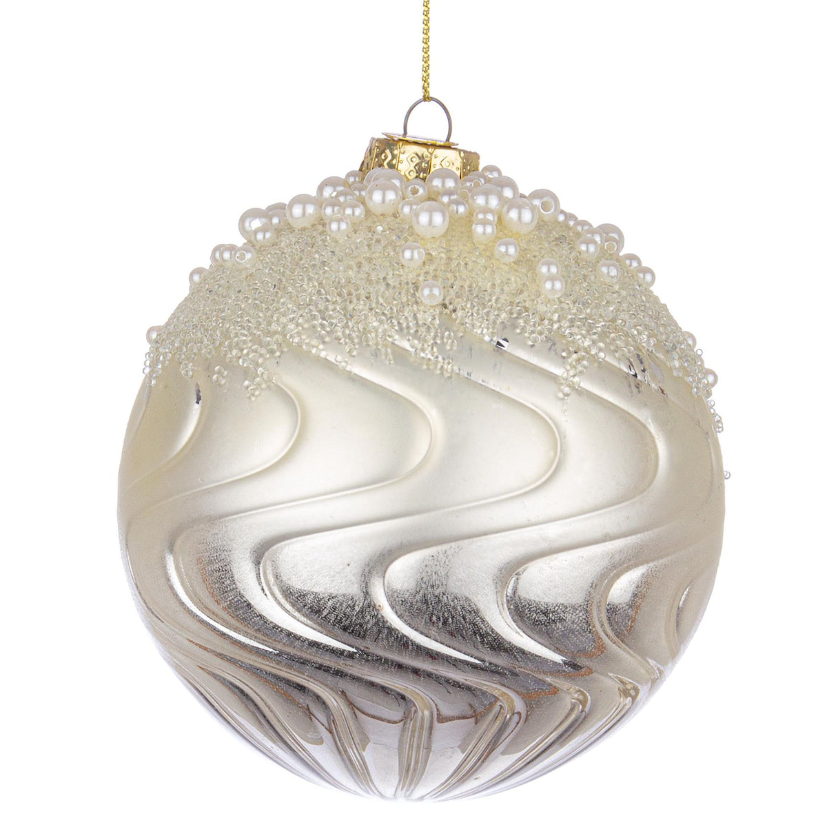 BIZZOTTO Sfera Pallina in Vetro per Albero di Natale 10cm Emotions Bianco Perlato