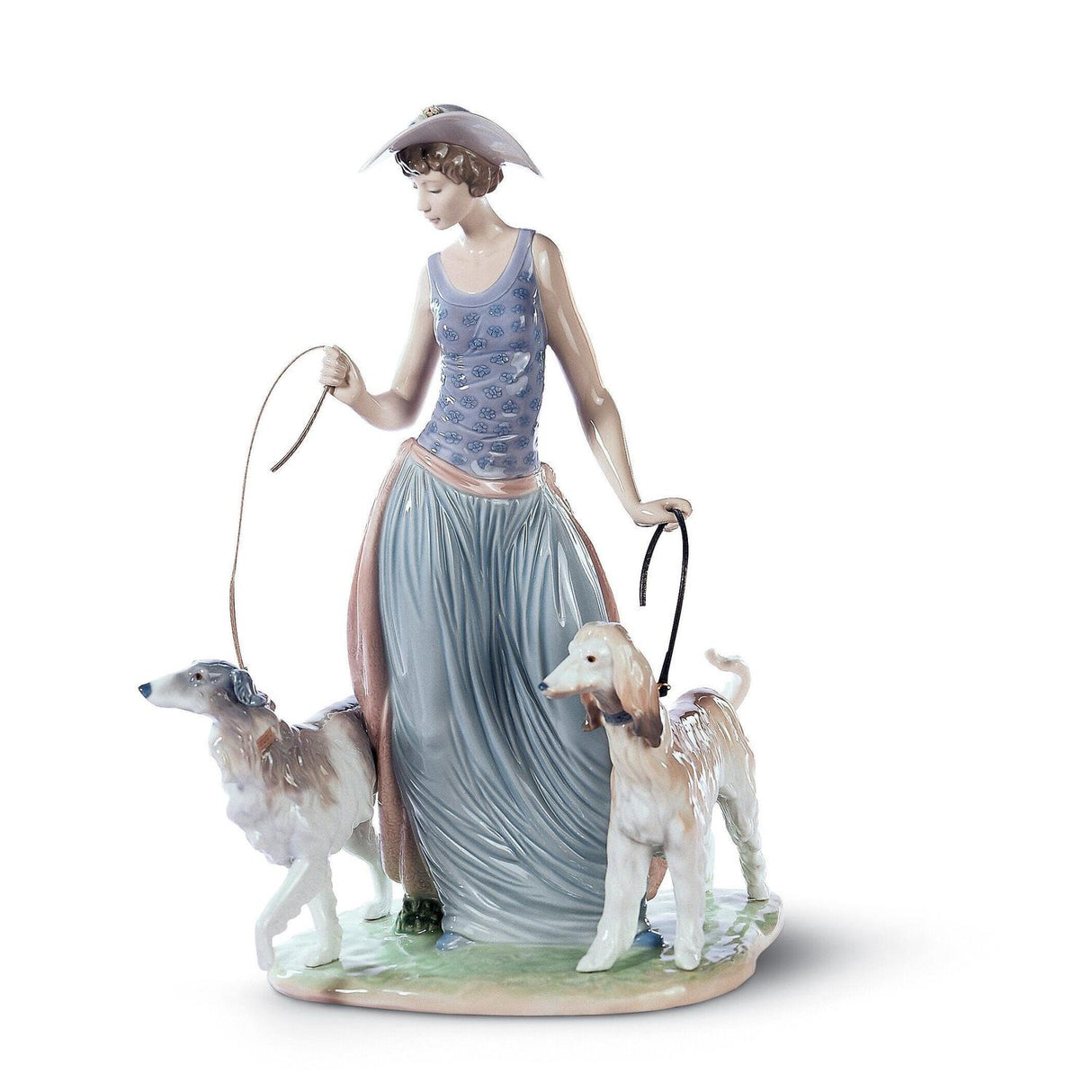 LLADRO' Figurina Dama con Cani 39x23cm Porcellana