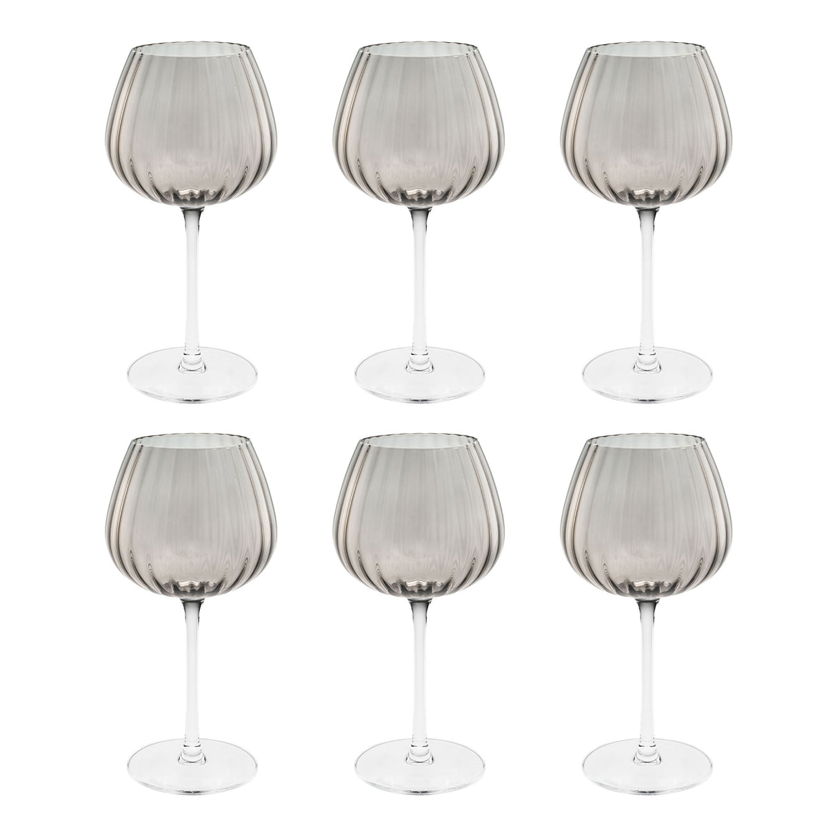 ROSE & TULIPANI Prismia Calici Universali Set 6 Pezzi 460ml Grigio Vetro Soffiato e Pasta