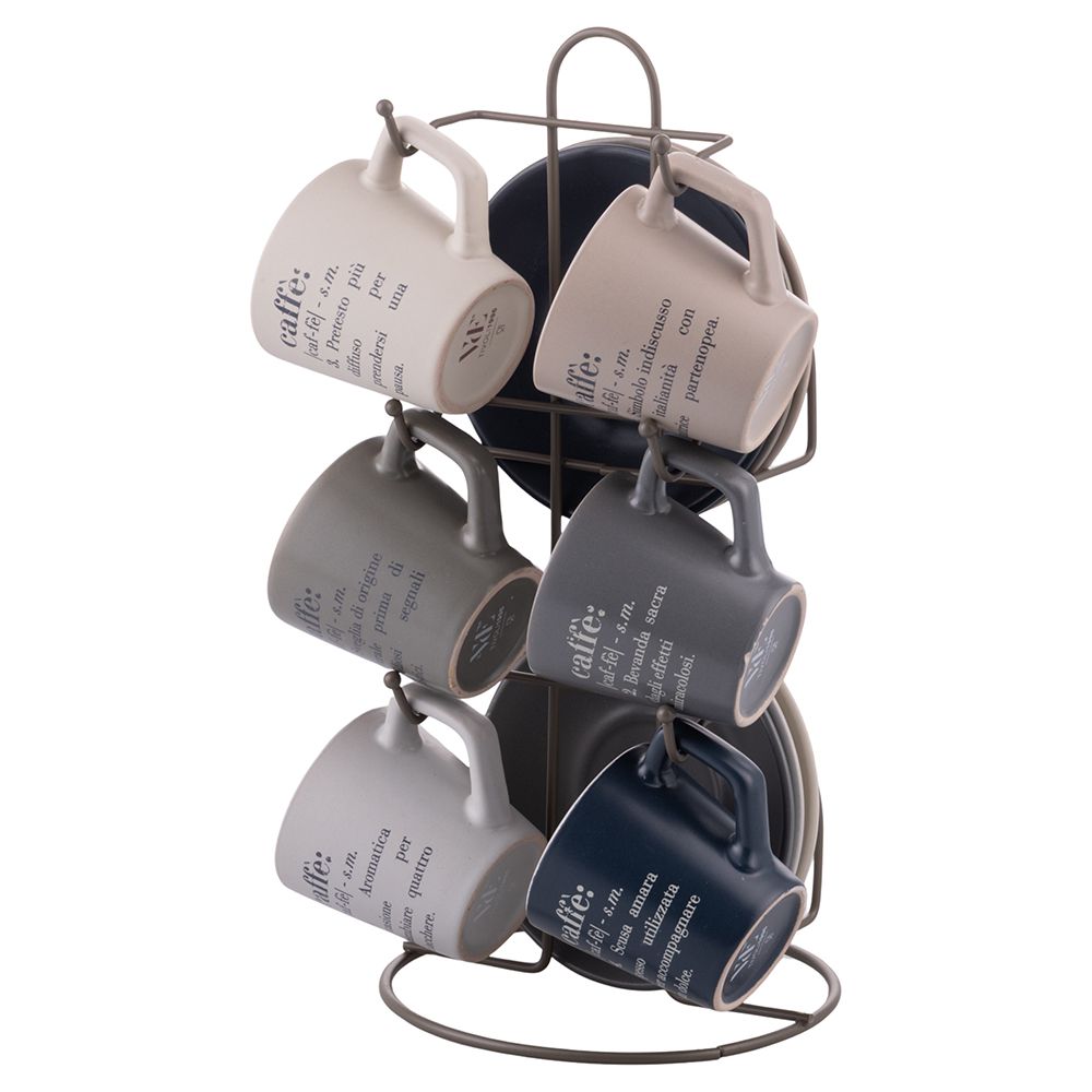 VILLA D'ESTE HOME TIVOLI Victionary Tazza Caffè con Piattino Set 6 Pezzi 100ml con Stand Gres